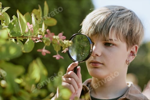 Preview: Teen Boy Using Magnifier to Study Plants
