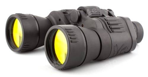Preview: Black Binoculars with Yellow Lens on White Background