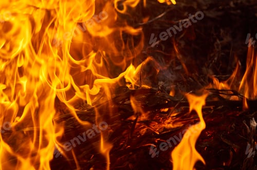 Preview: Flames of fire with smoke on a black background