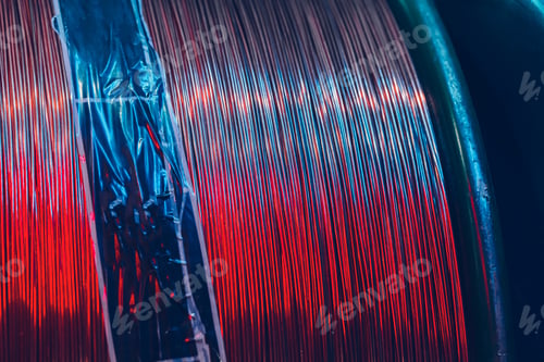 Preview: Copper wire reels in cable factory close up