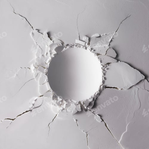 Preview: White powder texture with round impact crater. Minimalism flat lay.