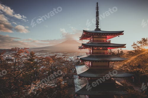 Preview: Chureito pagoda at Fuji mountain. Beautiful japanese landmarks and landscapes