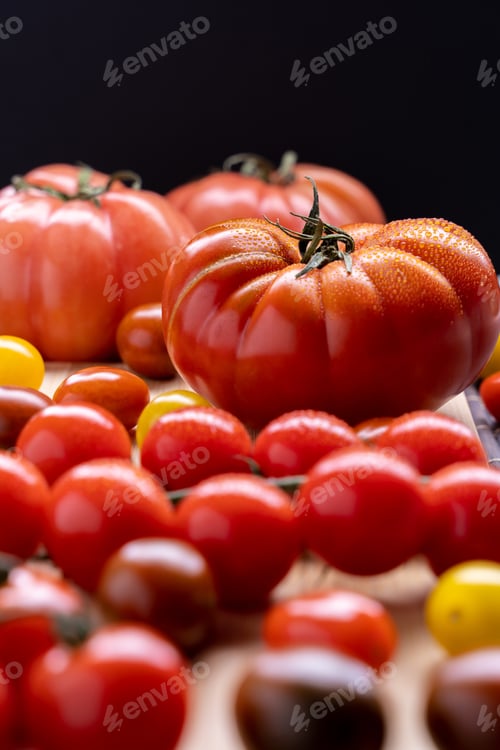 Preview: Vertical shot of different varieties of tomatoes