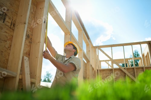 Preview: A construction site, a domestic house being built in a rural setting in New York State, USA