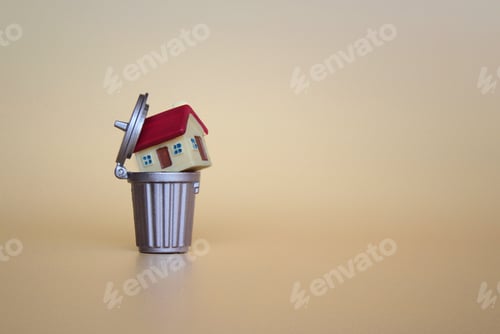 Preview: Throwing a home or a house into a trash can.