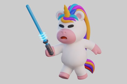 Preview: Cartoon unicorn warrior with saber
