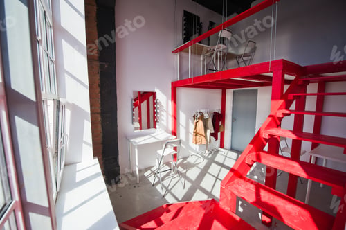 Preview: Two-storey dressing room in the loft space of the photo Studio. 10.11.2019 USA, New York