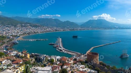 Preview: An aerial view of the bay Alanya in Antalya Turkey. Kizil Kule - Alanya