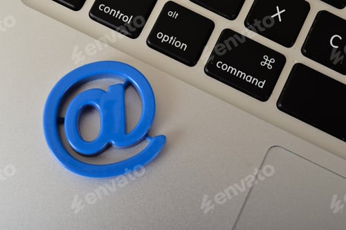 Preview: Computer keyboard and email address symbol. Email marketing and email box symbol.