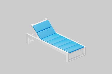 Poolside lounger with blue cushions