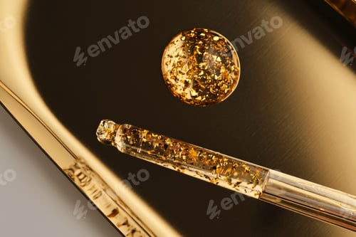 Preview: 24 k gold facial serum in a pipette on a gold background.