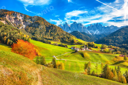Preview: Awesome autumn scene of magnificent Santa Maddalena village in Dolomites
