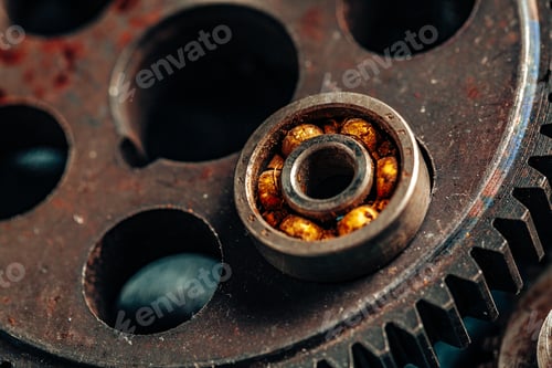 Preview: Close up of old rusty car parts on dark background