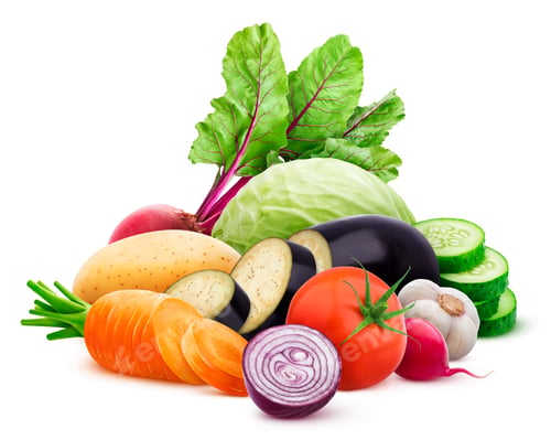 Preview: Collection of different vegetables isolated on white background