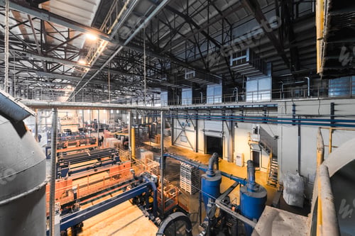 Preview: Fiberglass production industry equipment at manufacture background