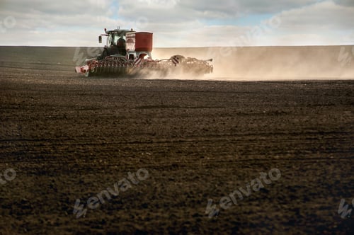 Preview: tractor work plow the field with durst. Agricultural works for processing, tillage.
