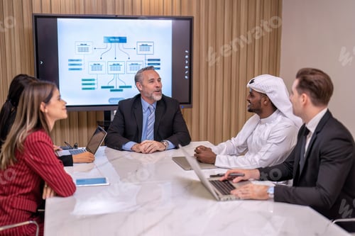 Preview: Group of business diversity people and middle east co-worker working in office