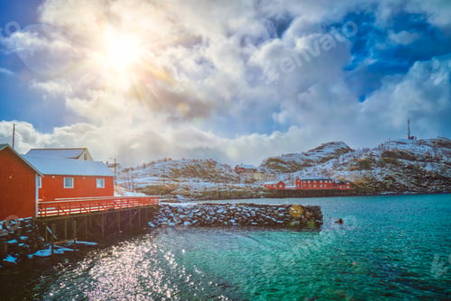 Preview: Red rorbu houses, Lofoten islands, Norway