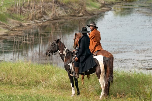 Preview: Cowboy on horse, Horse riding of cowboy in the farm.