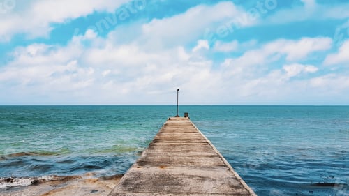 Preview: Empty pier on a tropical beach. Minimalism, vacation, sea, nautical, no people.