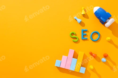 Preview: Diagram, toy rocket and letters on yellow background, space for text