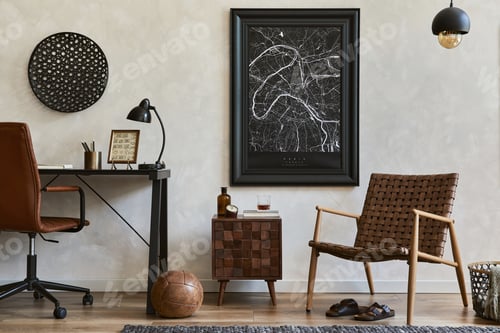 Preview: Creative composition of elegant masculine home office interior