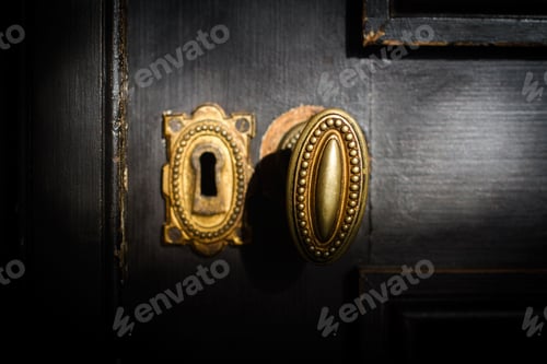 Preview: detail of antique golden door handle knob