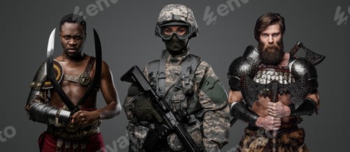 Preview: Modern female soldier with black gladiator and viking