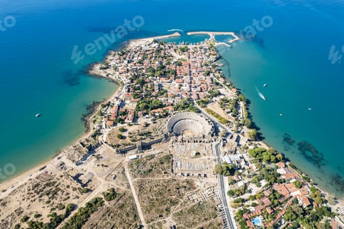 Preview: Aerial view of ancient Side town, Antalya Province, Turkey