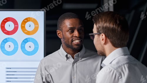 Preview: Office conference room meeting presentation: young men discussing a new idea
