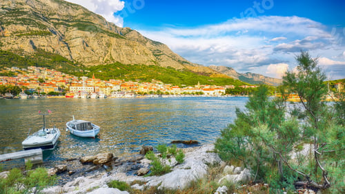 Preview: Splendid View of the resort town of Makarska on a summer day with picturesque harbor