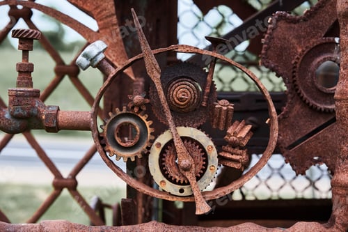 Preview: Rusty iron mechanical parts and gear wheels. Steampunk texture