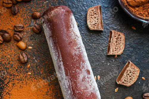 Preview: Chocolate Ice Cream Sweet Dessert Menu Concept Healthy Eating. Food Background Top View Copy Space