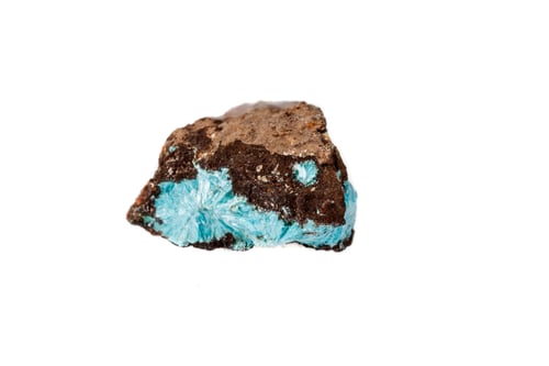 Preview: Macro mineral aurichalcite stone on microcline on white background