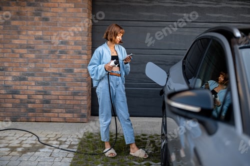 Preview: Woman charges her electric car near a house