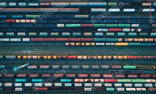 Preview: Aerial view of colorful freight trains