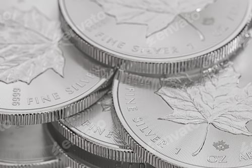 Preview: Macro Close up of a Silver Canadian Maple Leaf Bullion Coin