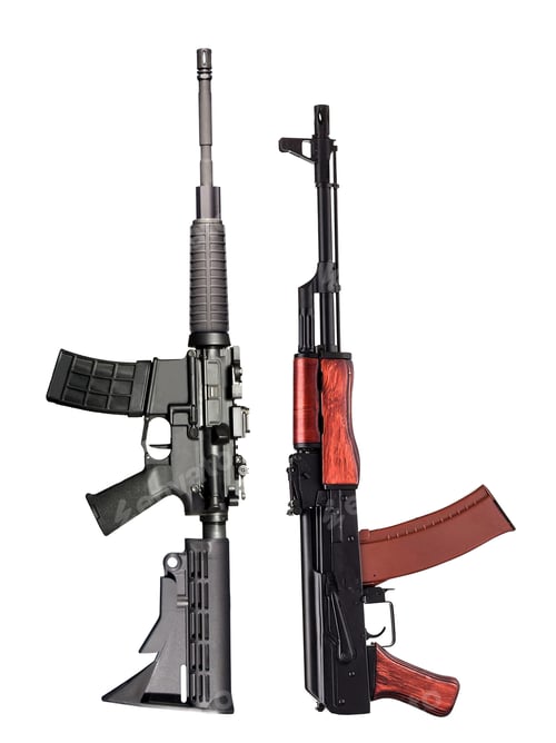 Preview: ak47 and m16 isolated on white background
