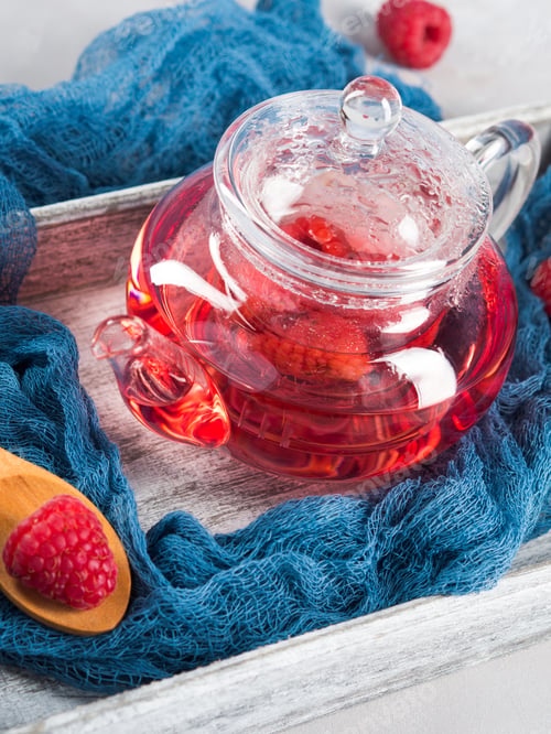 Raspberry Herbal Tea Still Life on a Tray