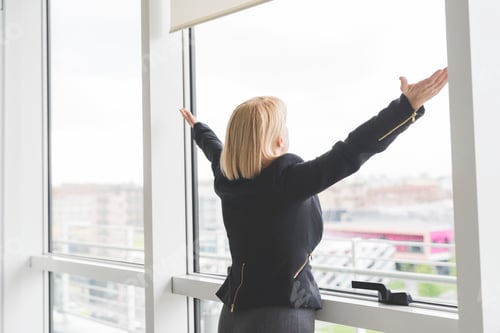 Preview: Woman in office looking out window