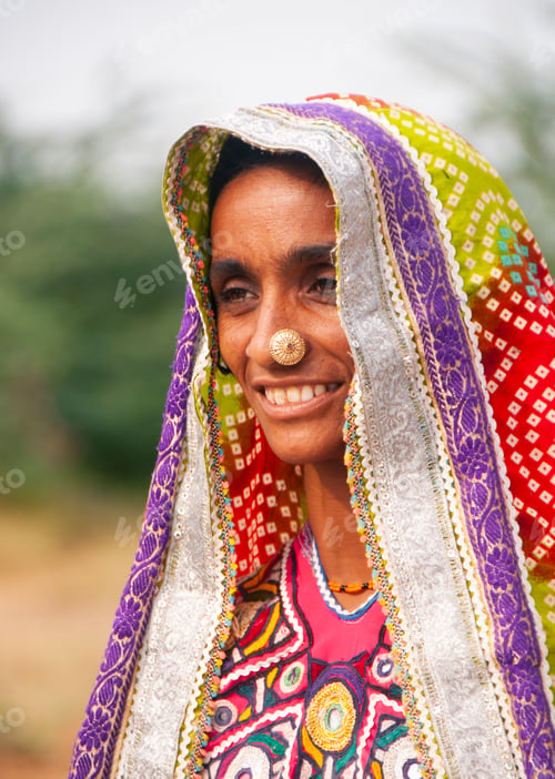 Preview: Portrait of traditional beautiful tribal woman, India.