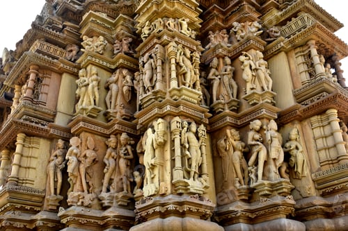 Preview: Stone carving sculptures on Khajuraho Temple, a UNESCO world Heritage site, India.