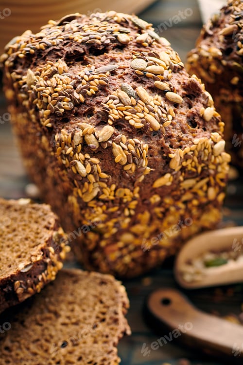 Preview: Homemade bread on dark wooden table