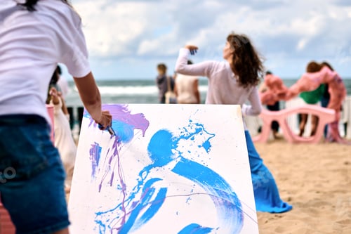 Preview: Drip painting outdoor art performance with dancing girls, creative workshop, art festival