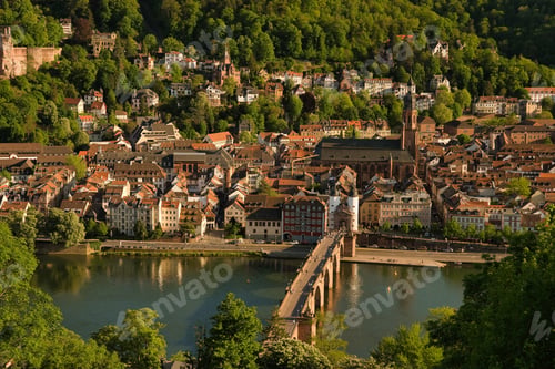 Preview: Aerial shot of beautiful Baden-Wurttemberg state in Germany surrounded by greenery-covered hills