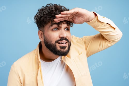 Preview: Young man looking far away, searching for opportunities, new ideas, future vision