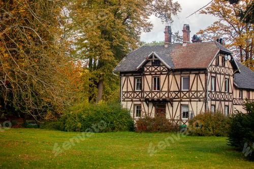 Preview: Old timber-framed house in 19s century style in a village of Lower Silesia, Poland