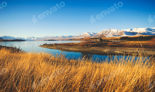 Preview: Cottage Rural Scene Mountain Lake Countryside Concept