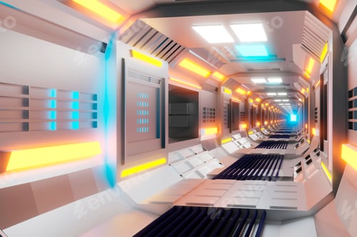 Preview: 3D Rendered Illustration, visualisation of a science fiction spaceship, gangway