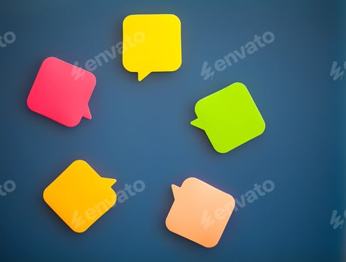 Preview: Colorful stickers on blue wall. Empty Space for text